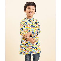 Babyhug Cotton Woven Full Sleeves Animal Printed Kurta - Yellow