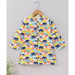 Babyhug Cotton Woven Full Sleeves Animal Printed Kurta - Yellow