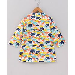 Babyhug Cotton Woven Full Sleeves Animal Printed Kurta - Yellow