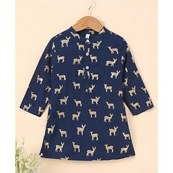 Babyhug 100% Cotton Woven Full Sleeves Ethnic Kurta Fawn Printed - Blue