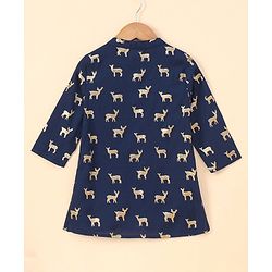 Babyhug 100% Cotton Woven Full Sleeves Ethnic Kurta Fawn Printed - Blue