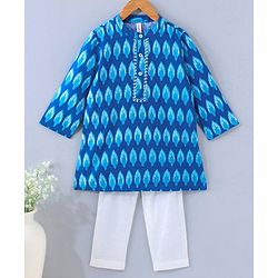 Babyhug Cotton Woven Full Sleeves Kurta & Payjama Set Ikkat Print - Blue