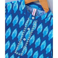 Babyhug Cotton Woven Full Sleeves Kurta & Payjama Set Ikkat Print - Blue
