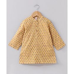 Babyhug Full Sleeves Printed Kurta & Pyjama Set - Mustard
