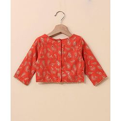 Babyhug Three Fourth Sleeves Choli With Lehenga & Dupatta Brocade Print - Orange