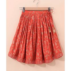 Babyhug Three Fourth Sleeves Choli With Lehenga & Dupatta Brocade Print - Orange