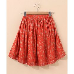 Babyhug Three Fourth Sleeves Choli With Lehenga & Dupatta Brocade Print - Orange
