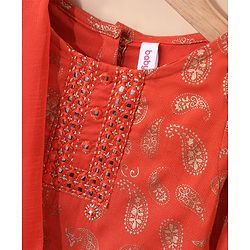 Babyhug Three Fourth Sleeves Choli With Lehenga & Dupatta Brocade Print - Orange