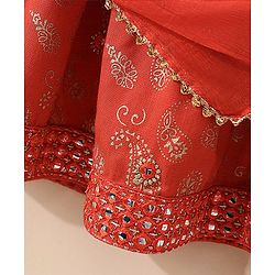 Babyhug Three Fourth Sleeves Choli With Lehenga & Dupatta Brocade Print - Orange