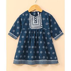 Babyhug Half Sleeves Kurti & Pant Set With Dupatta Floral Print - Navy Blue