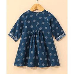 Babyhug Half Sleeves Kurti & Pant Set With Dupatta Floral Print - Navy Blue