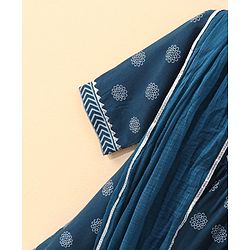 Babyhug Half Sleeves Kurti & Pant Set With Dupatta Floral Print - Navy Blue