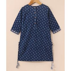 Babyhug Three Fourth Sleeves Cotton Embroidered Kurti & Palazzo Set With Dupatta Printed- Navy Blue