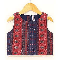 Babyhug Sleeveless Woven Printed Lehenga & Choli Set With Dupatta - Navy Blue