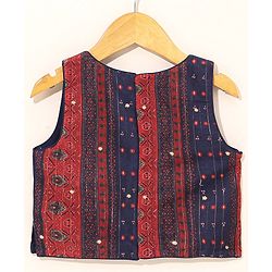 Babyhug Sleeveless Woven Printed Lehenga & Choli Set With Dupatta - Navy Blue