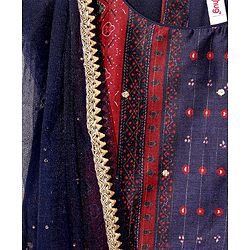 Babyhug Sleeveless Woven Printed Lehenga & Choli Set With Dupatta - Navy Blue