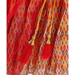 Babyhug Woven Sleeveless Choli With Printed Lehenga & Dupatta - Red