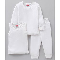 Babyhug Full Sleeves Pullover Vest & Pant Thermal Wear - Off White