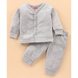 Babyhug Full Sleeves Thermal Top & Bottom Set Solid - Light Grey