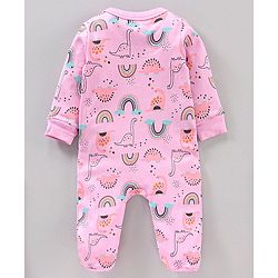 Babyhug Full Sleeves Cotton Dino Printed Night Suit - Pink