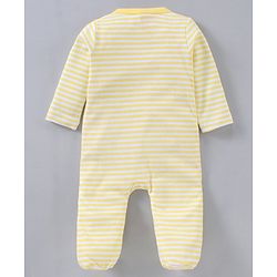 Babyhug Full Sleeves Footed Stripe Sleepsuit Animal Print - White Light Yellow