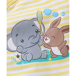 Babyhug Full Sleeves Footed Stripe Sleepsuit Animal Print - White Light Yellow