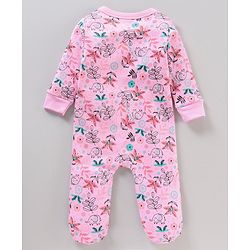 Babyhug Cotton Knit Full Sleeves Footed Sleepsuit Floral Print - Pink