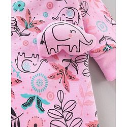Babyhug Cotton Knit Full Sleeves Footed Sleepsuit Floral Print - Pink