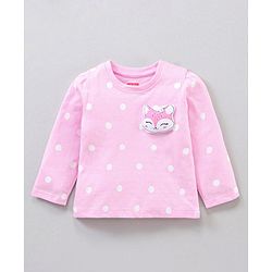 Babyhug Polka Dot Full Sleeves Night Suit Fox Applique - Pink