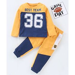Babyhug Cotton Knit to Knit Full Sleeves Numeric Printed Tee & Lounge Pant - Blue & Orange