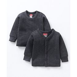 Babyhug Full Sleeves Front Open and Pullover Solid Color Thermal Wear Pack Of 2- Dark Grey