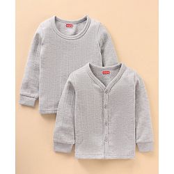 Babyhug Full Sleeves Front Open and Pullover Solid Color Thermal Wear - Light Grey
