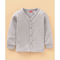 Babyhug Full Sleeves Front Open and Pullover Solid Color Thermal Wear - Light Grey
