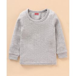 Babyhug Full Sleeves Front Open and Pullover Solid Color Thermal Wear - Light Grey