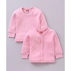 Babyhug Full Sleeves Front Open and Pullover Solid Color Thermal Wear Pack Of 2 - Pink