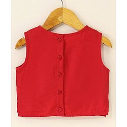 Babyhug Sleeveless Blouse And Sequins Bordered Saree - Red