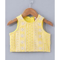 Babyhug Sleeveless Top & Palazzo With Net Dupatta Floral Embroidered - Yellow
