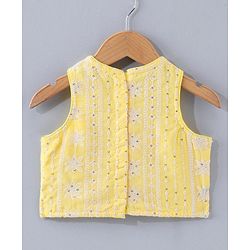 Babyhug Sleeveless Top & Palazzo With Net Dupatta Floral Embroidered - Yellow