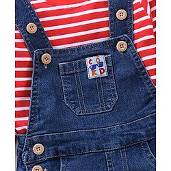 Babyhug Full Sleeves Striped T-Shirt and Dungaree Set Multiprint - Multicolor Blue