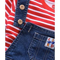 Babyhug Full Sleeves Striped T-Shirt and Dungaree Set Multiprint - Multicolor Blue