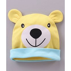 Babyhug 100% Cotton Cap Mittens & Booties Bear Print Yellow - Diameter 10.5 cm