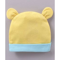 Babyhug 100% Cotton Cap Mittens & Booties Bear Print Yellow - Diameter 11 cm