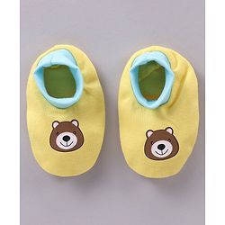 Babyhug 100% Cotton Cap Mittens & Booties Bear Print Yellow - Diameter 11 cm