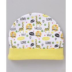 Babyhug 100% Cotton Cap Mittens And Booties White Yellow - Cap Diameter 11.5 cm