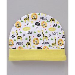 Babyhug 100% Cotton Cap Mittens And Booties White Yellow - Cap Diameter 11.5 cm