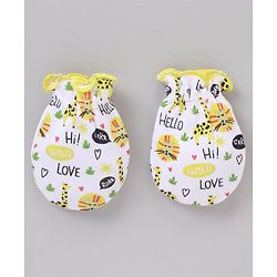 Babyhug 100% Cotton Cap Mittens And Booties White Yellow - Cap Diameter 11.5 cm