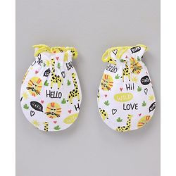 Babyhug 100% Cotton Cap Mittens And Booties White Yellow - Cap Diameter 11.5 cm