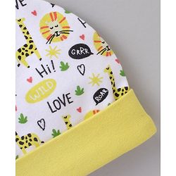 Babyhug 100% Cotton Cap Mittens And Booties White Yellow - Cap Diameter 11.5 cm