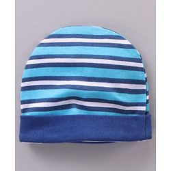 Babyhug 100% Cotton Cap Mittens & Booties Striped Blue - Diameter 11 cm