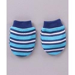 Babyhug 100% Cotton Cap Mittens & Booties Striped Blue - Diameter 11 cm